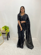 Black Color Handmade Work Orgazna Silk Saree